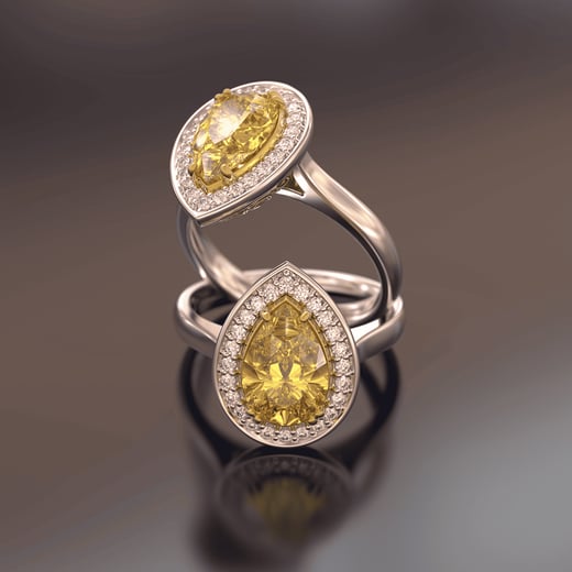 Yellow diamond pear cut engagement rings